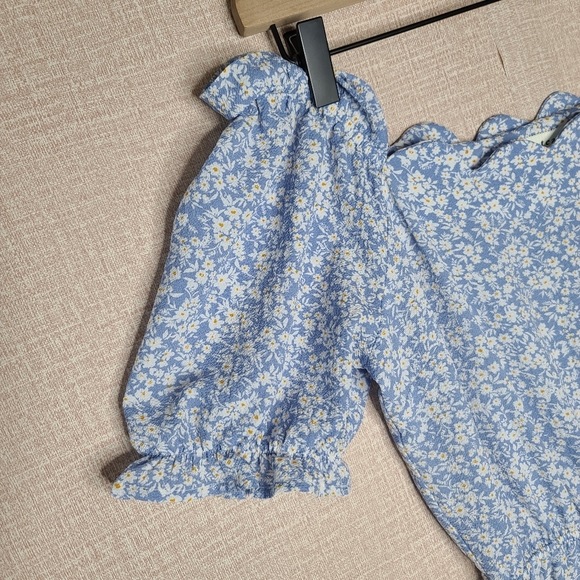 Monteau Women's Medium Blue Floral Print Prairie Midi Dress Scalloped Neck Line - Picture 5 of 13